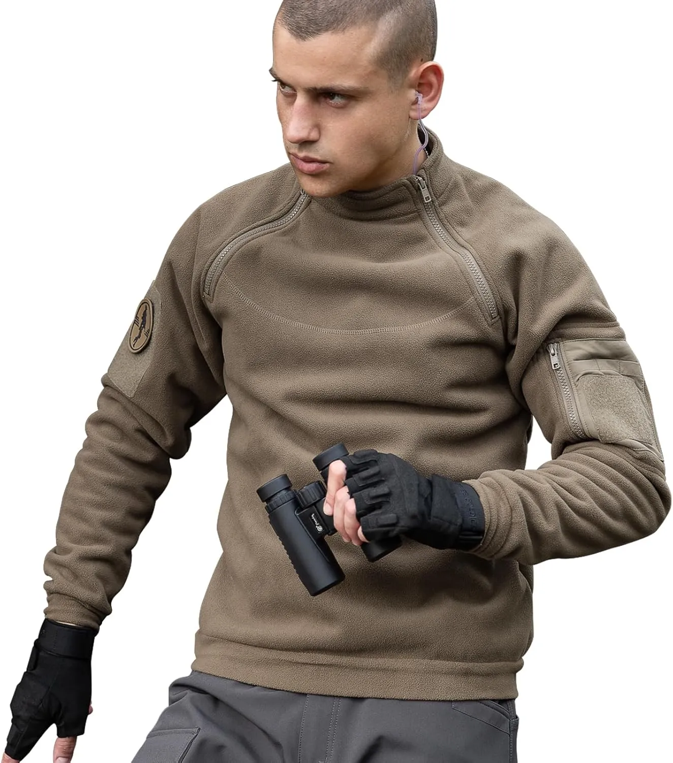 FREE SOLDIER Men's Tactical Fleece Lined Jacket Long Sleeve Crewneck Sweatshirts Pullover with Pockets Commando Sweater