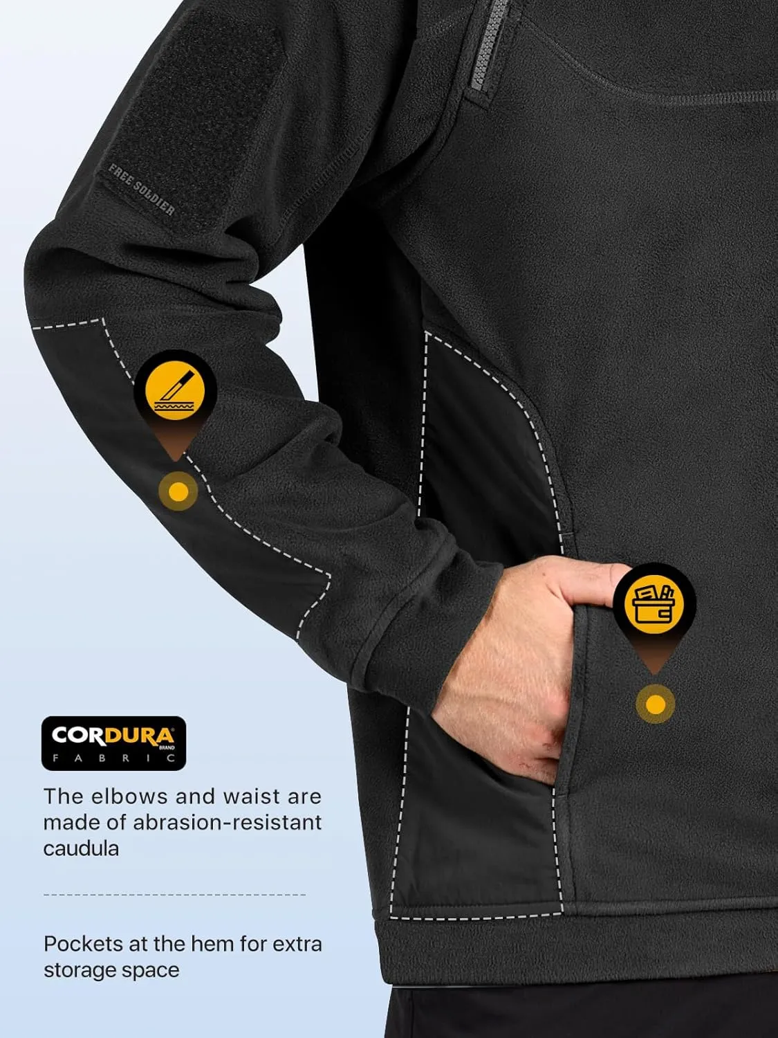 FREE SOLDIER Men's Tactical Fleece Lined Jacket Long Sleeve Crewneck Sweatshirts Pullover with Pockets Commando Sweater