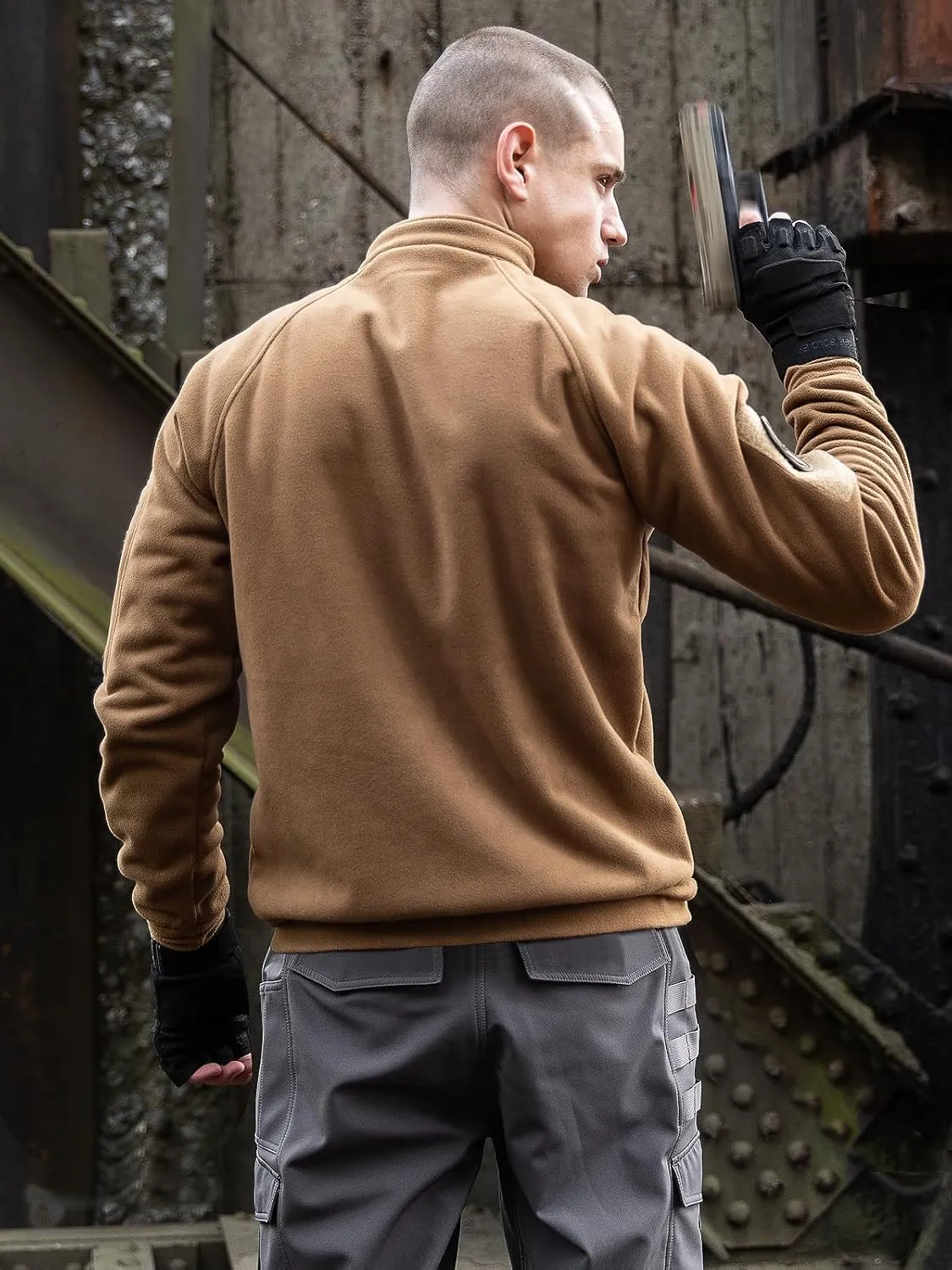 FREE SOLDIER Men's Tactical Fleece Lined Jacket Long Sleeve Crewneck Sweatshirts Pullover with Pockets Commando Sweater