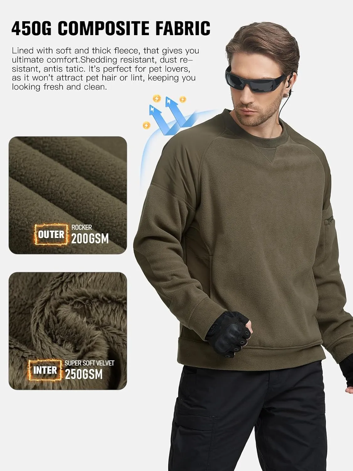 FREE SOLDIER Men's Tactical Winter Fleece Pullover Hoodie Warm Long Fleece lined Hooded Sweatshirt