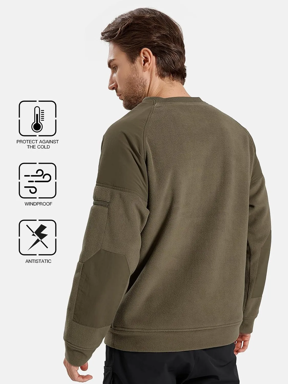 FREE SOLDIER Men's Tactical Winter Fleece Pullover Hoodie Warm Long Fleece lined Hooded Sweatshirt