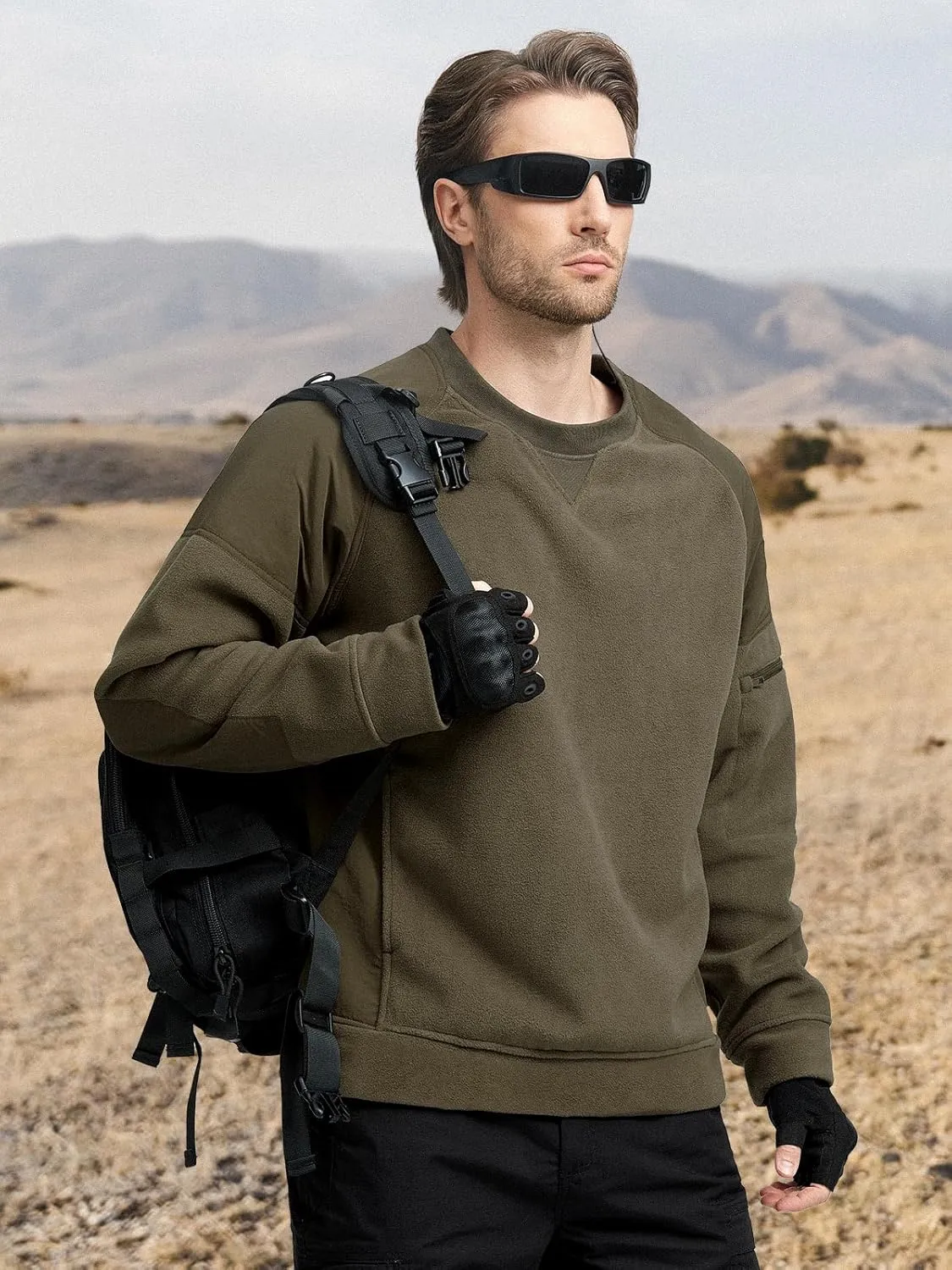 FREE SOLDIER Men's Tactical Winter Fleece Pullover Hoodie Warm Long Fleece lined Hooded Sweatshirt