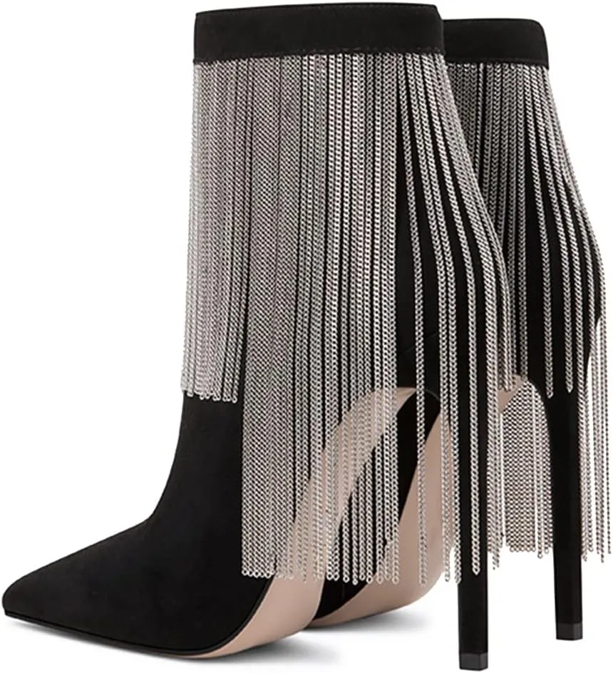 FSJ Women Fashion High Heel Ankle Boots with Rivets Closed Pointed Toe Stilettos Zipper Unique Style Shoes Size 4-15 M US