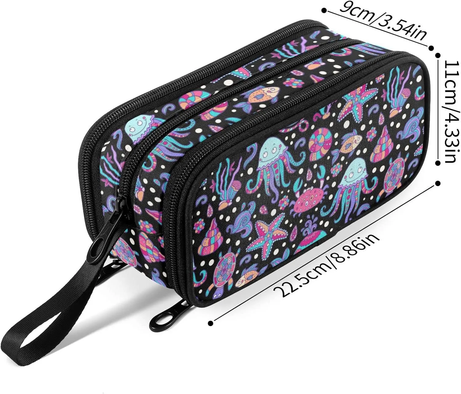 Fustylead Starfish Jellyfish Turtle Fish Pen Pencil Case Makeup Pouch Big Capacity Multi-Purpose Travel Bag Office Organizer with Zipper