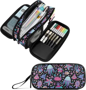 Fustylead Starfish Jellyfish Turtle Fish Pen Pencil Case Makeup Pouch Big Capacity Multi-Purpose Travel Bag Office Organizer with Zipper