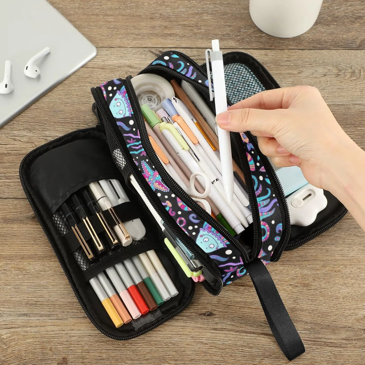 Fustylead Starfish Jellyfish Turtle Fish Pen Pencil Case Makeup Pouch Big Capacity Multi-Purpose Travel Bag Office Organizer with Zipper