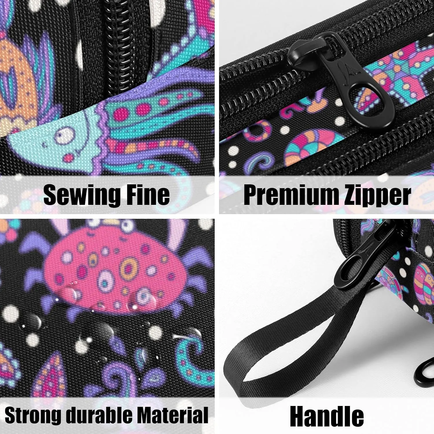 Fustylead Starfish Jellyfish Turtle Fish Pen Pencil Case Makeup Pouch Big Capacity Multi-Purpose Travel Bag Office Organizer with Zipper