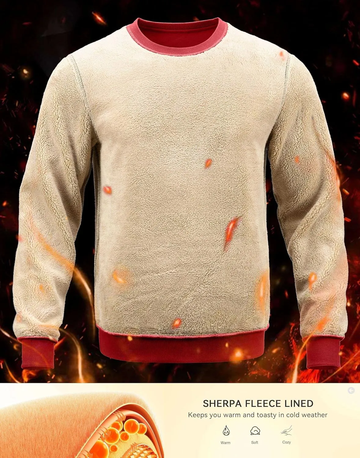 G Gradual Sherpa Lined Sweatshirts for Men Fleece Crewneck Sweatshirt Pullover Warm Shirts for Winter