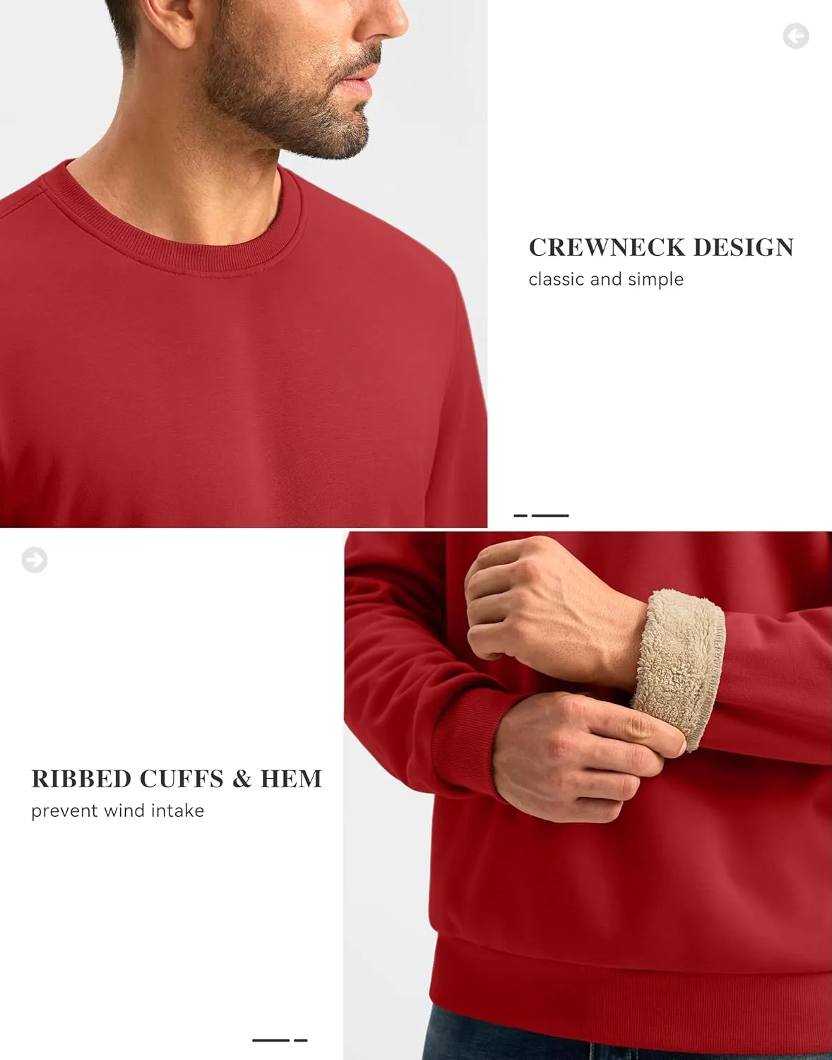 G Gradual Sherpa Lined Sweatshirts for Men Fleece Crewneck Sweatshirt Pullover Warm Shirts for Winter