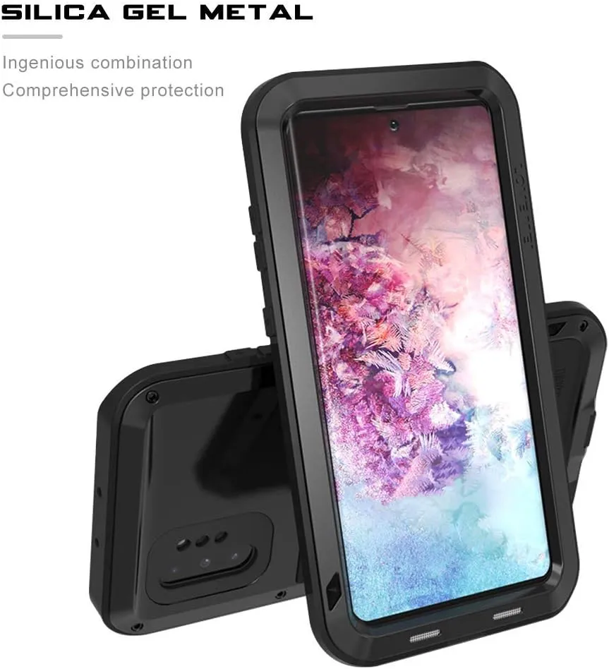 Galaxy Note 10 Plus Case,Bpowe Super Shockproof Silicone Aluminum Metal Armor Tank Heavy Duty Sturdy Protector Cover Hard Case for Samsung Galaxy Note 10 Plus/Galaxy Note 10  5G 6.8" 2019 (Black)