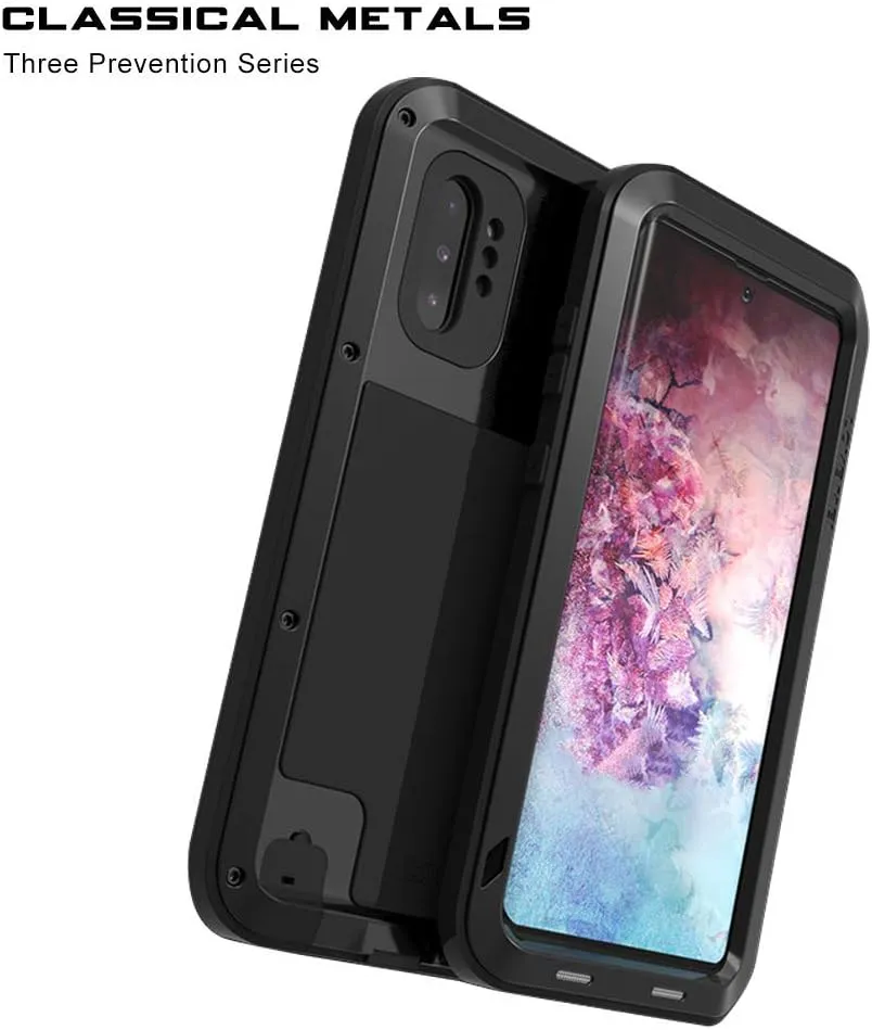 Galaxy Note 10 Plus Case,Bpowe Super Shockproof Silicone Aluminum Metal Armor Tank Heavy Duty Sturdy Protector Cover Hard Case for Samsung Galaxy Note 10 Plus/Galaxy Note 10  5G 6.8" 2019 (Black)