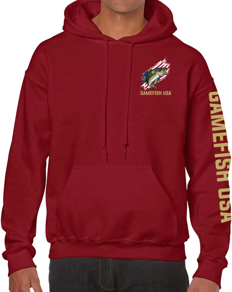 GAMEFISH USA Pullover Fleece Hooded Fishing Sweatshirt Bass Fishing Hoodie American Flag