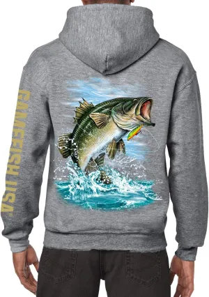 GAMEFISH USA Pullover Fleece Hooded Fishing Sweatshirt Bass Fishing Hoodie