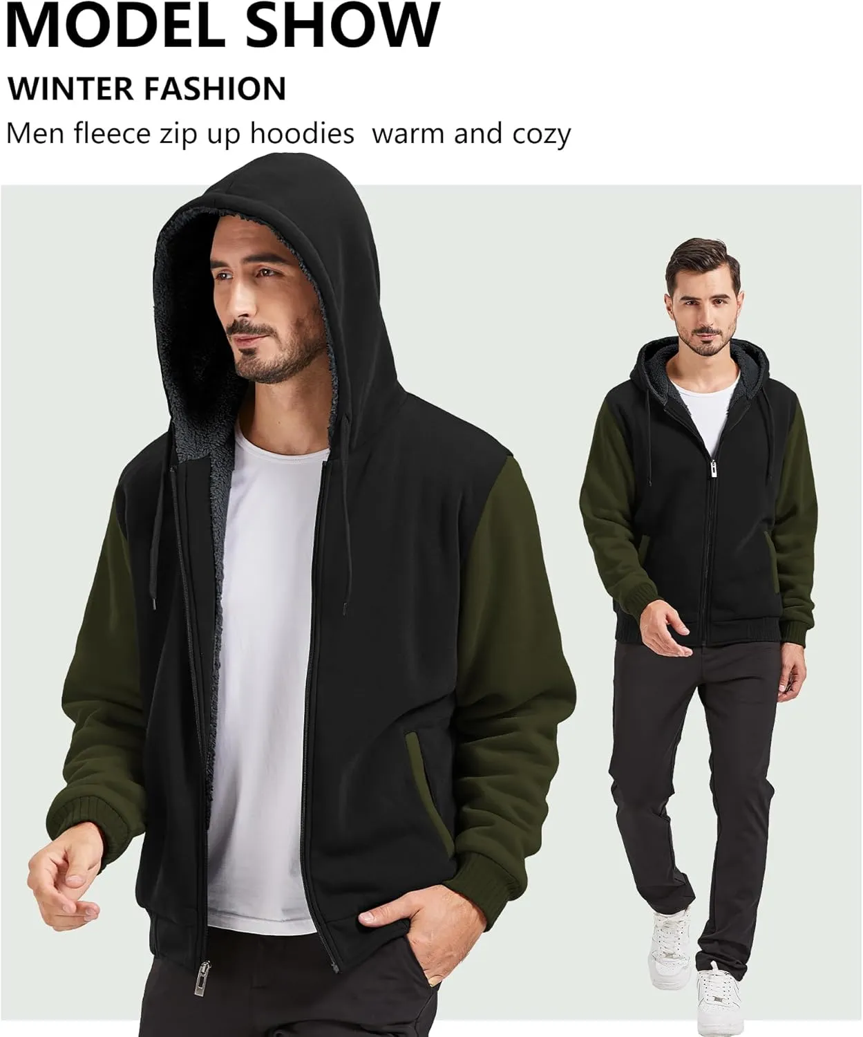 GEEK LIGHTING Men’s Fleece-Lined Zip Up Hoodie, Thick Hooded Jacket Winter Warm Athletic Sweatshirt