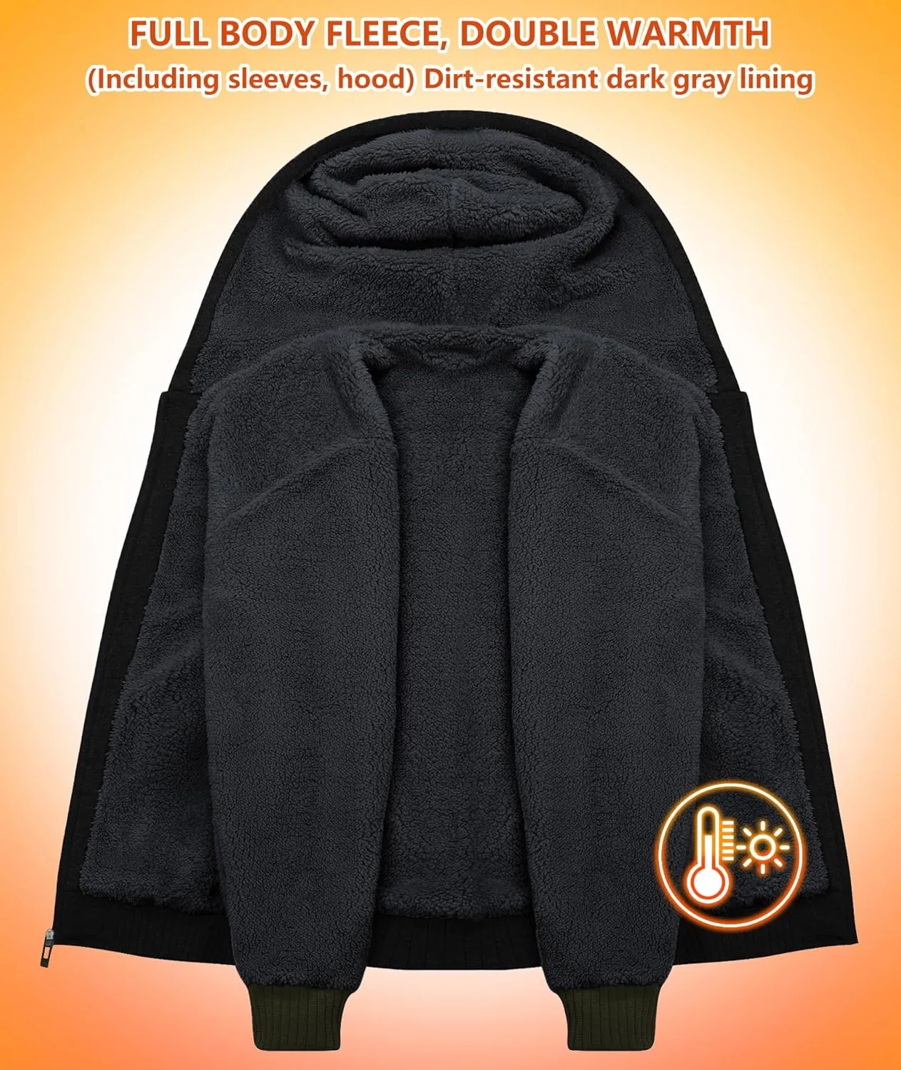 GEEK LIGHTING Men’s Fleece-Lined Zip Up Hoodie, Thick Hooded Jacket Winter Warm Athletic Sweatshirt