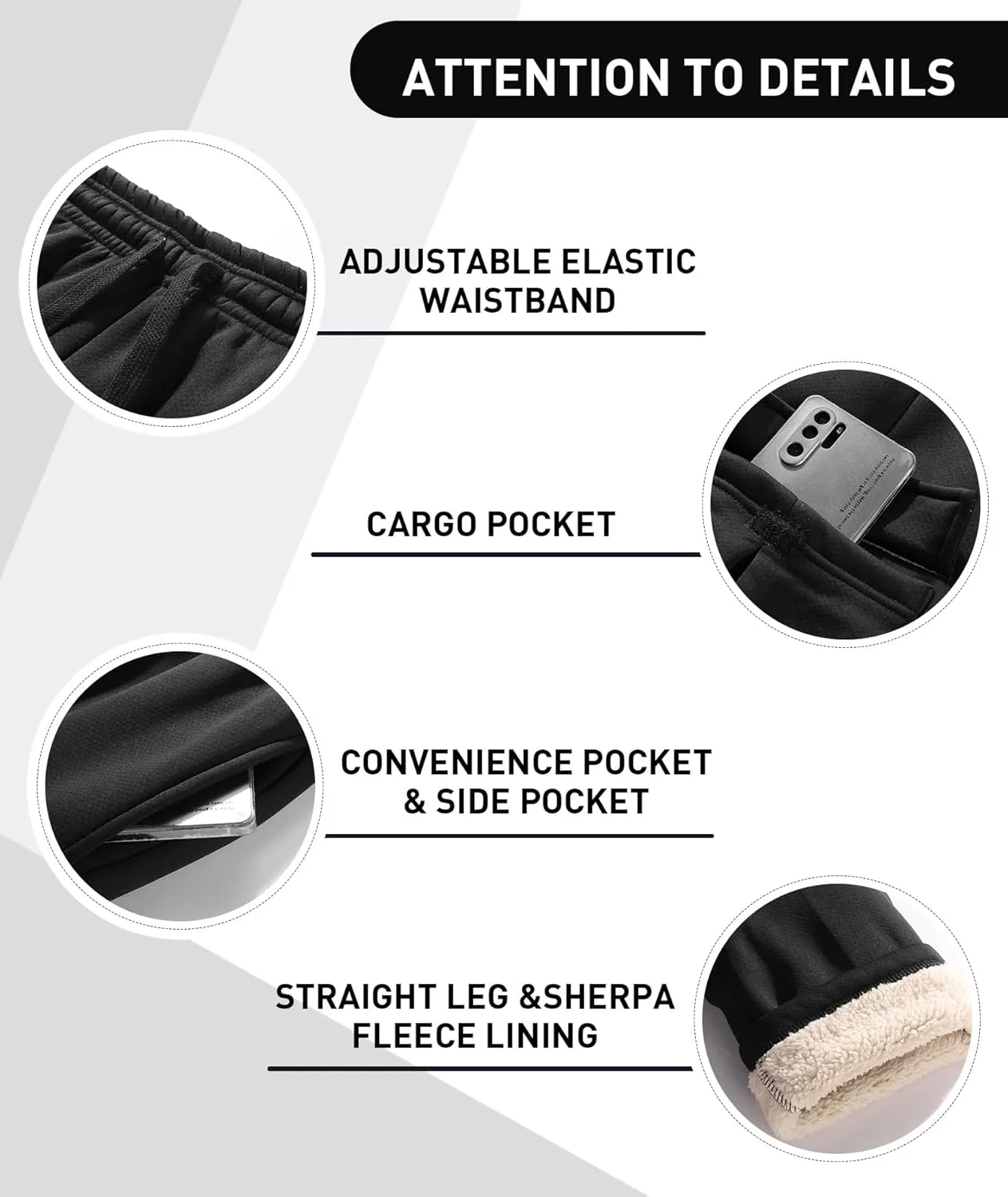 GEEK LIGHTING Men's Fleece Sweatpants Sherpa Lined Warm Drawstring Elastic Pants with Pockets