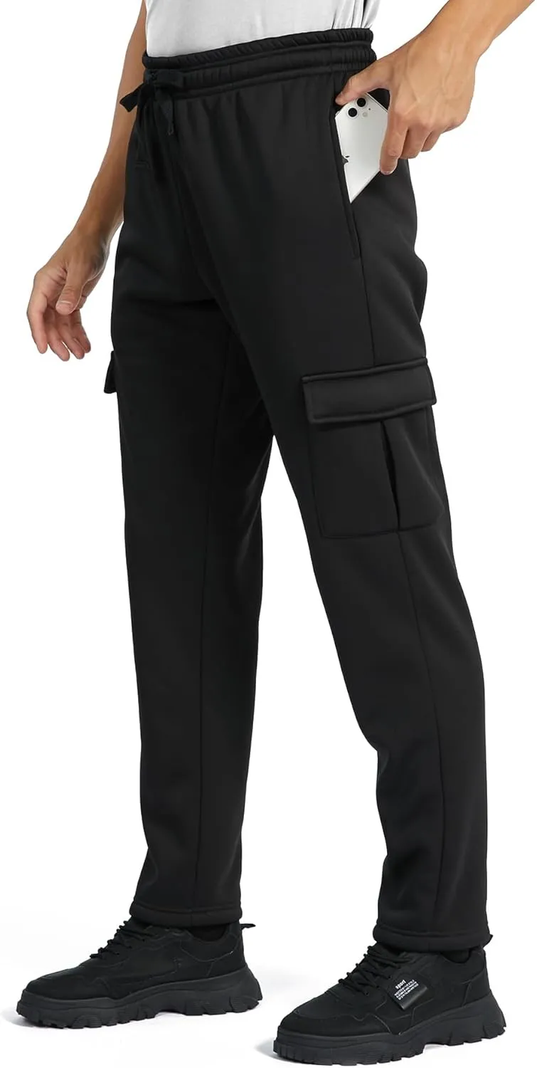 GEEK LIGHTING Men's Fleece Sweatpants Sherpa Lined Warm Drawstring Elastic Pants with Pockets