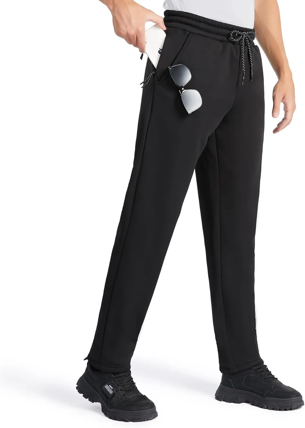 GEEK LIGHTING Men's Fleece Sweatpants Sherpa Lined Warm Drawstring Elastic Pants with Pockets
