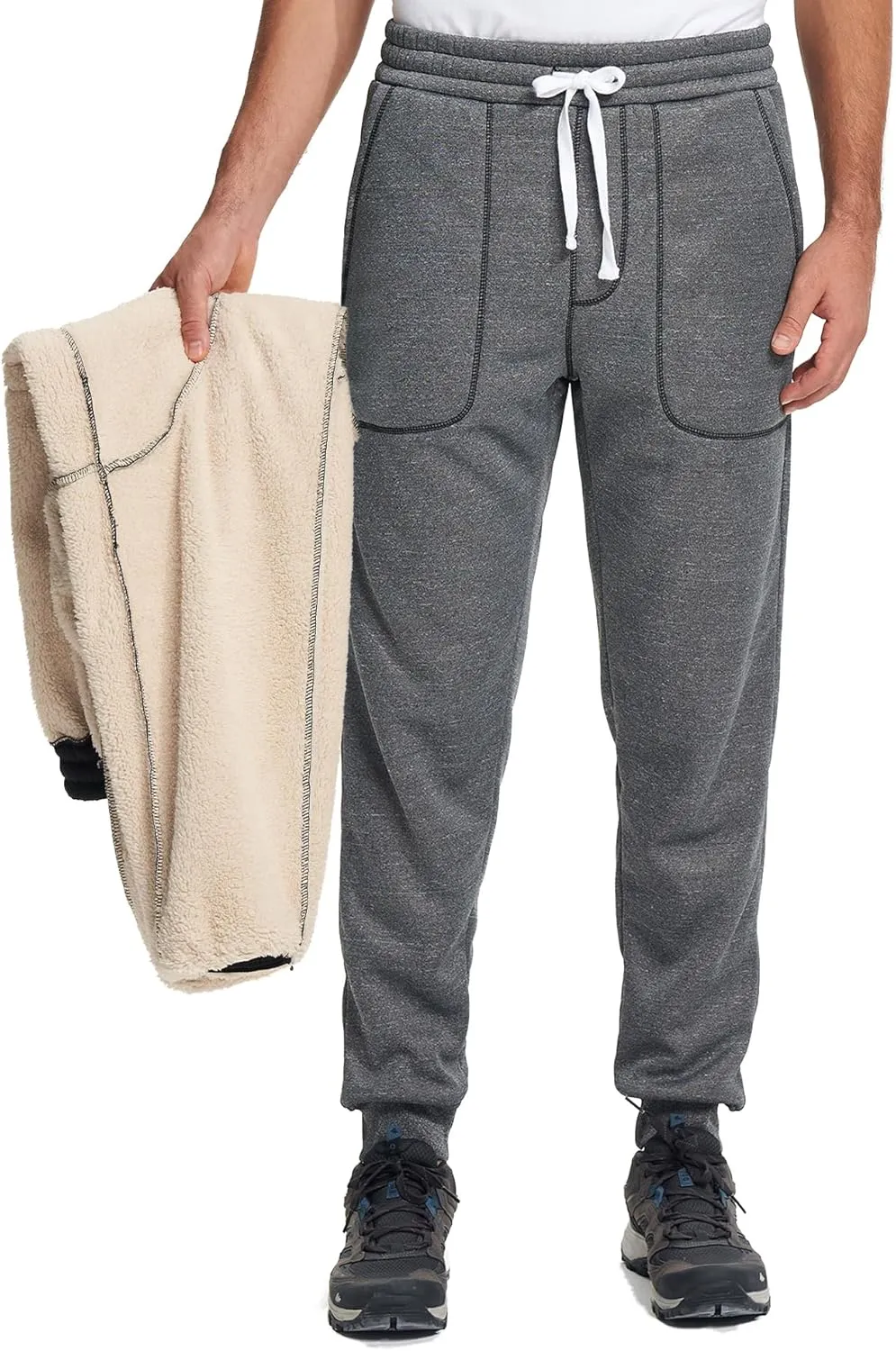 GEEK LIGHTING Men's Fleece Sweatpants Sherpa Lined Warm Drawstring Elastic Pants with Pockets