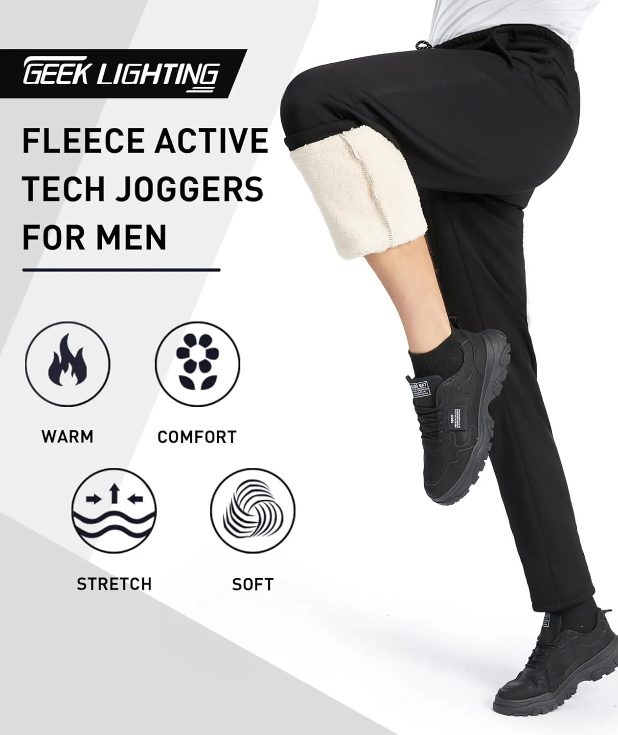 GEEK LIGHTING Men's Fleece Sweatpants Sherpa Lined Warm Drawstring Elastic Pants with Pockets