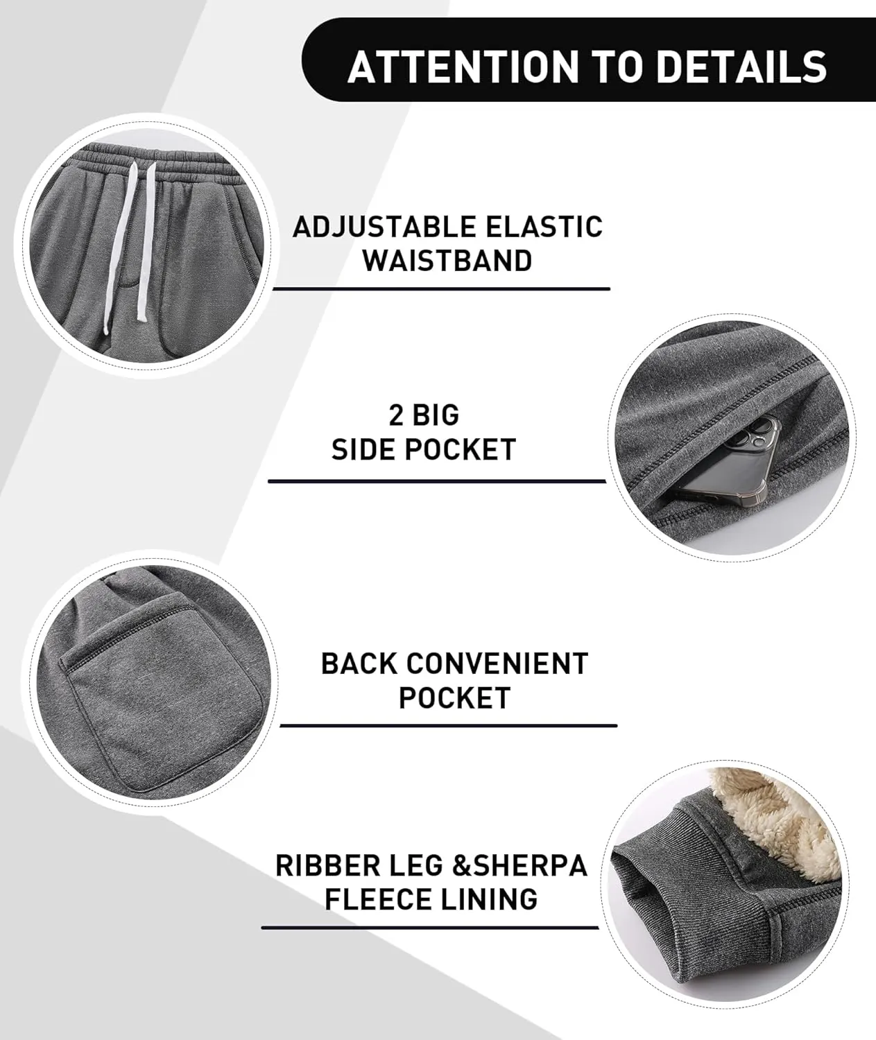 GEEK LIGHTING Men's Fleece Sweatpants Sherpa Lined Warm Drawstring Elastic Pants with Pockets