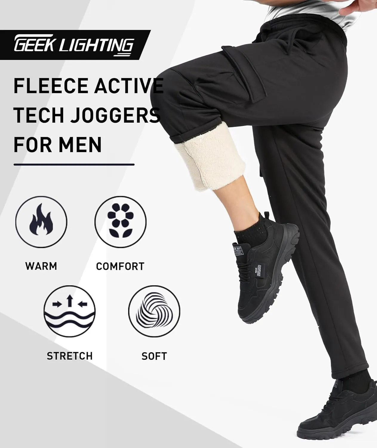 GEEK LIGHTING Men's Fleece Sweatpants Sherpa Lined Warm Drawstring Elastic Pants with Pockets