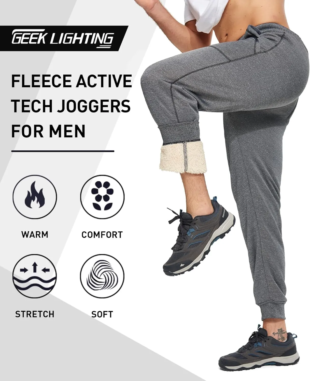 GEEK LIGHTING Men's Fleece Sweatpants Sherpa Lined Warm Drawstring Elastic Pants with Pockets
