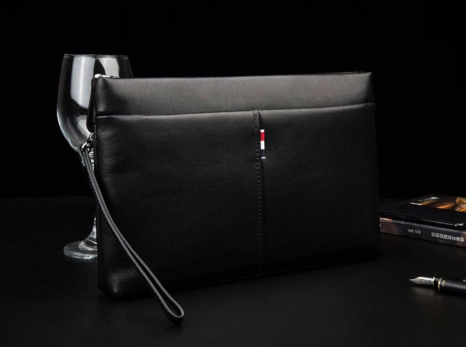 Genuine Leather Clutch Bag for Men Handbag Wrist Bag Business Large Purse Envelope Bag