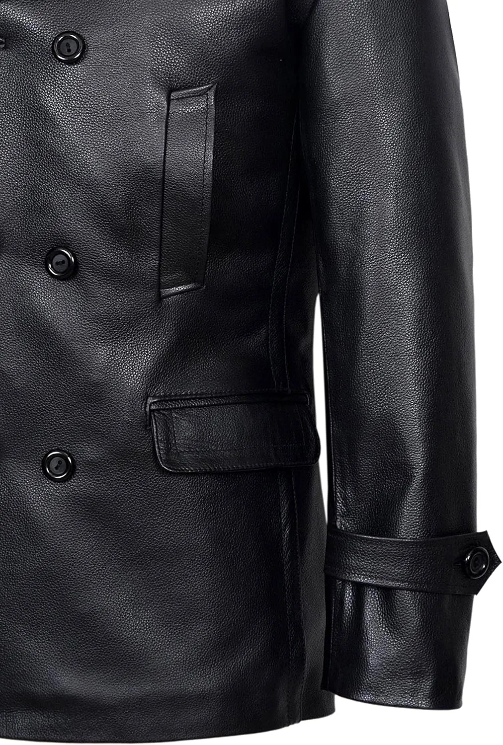German Pea Coat Men Classic Reefer Military Style Cowhide Leather Jacket DR-Who