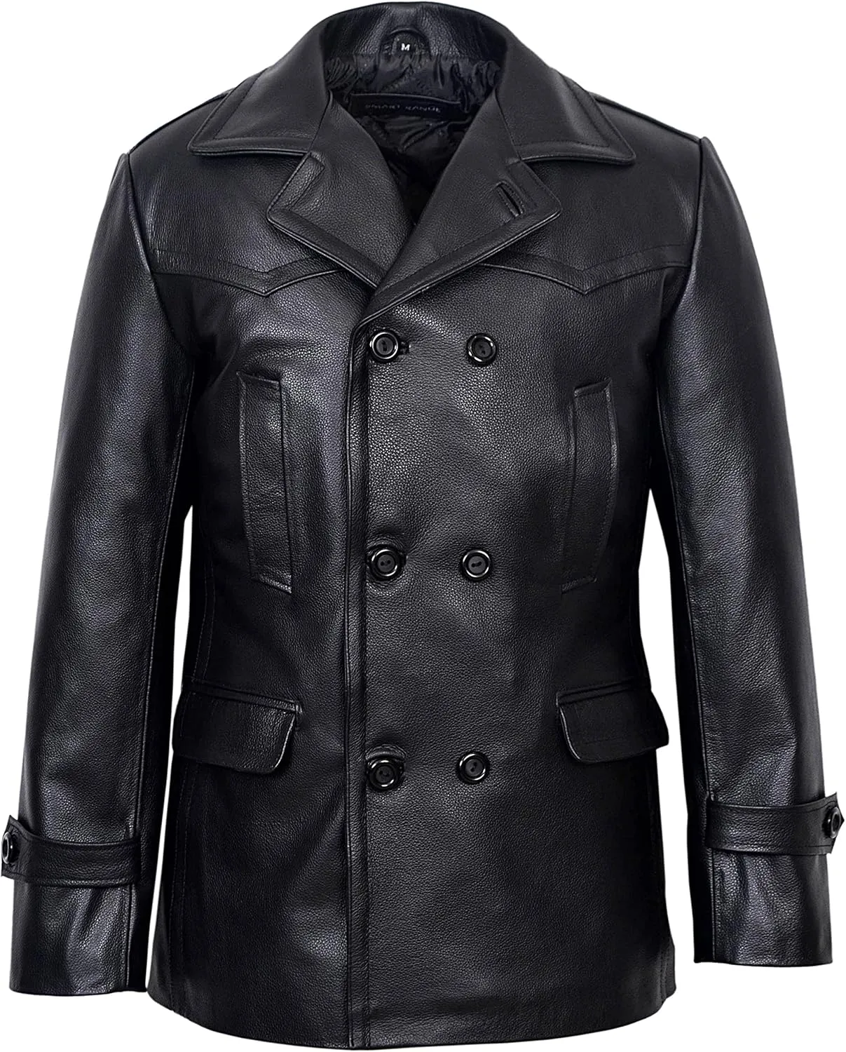 German Pea Coat Men Classic Reefer Military Style Cowhide Leather Jacket DR-Who