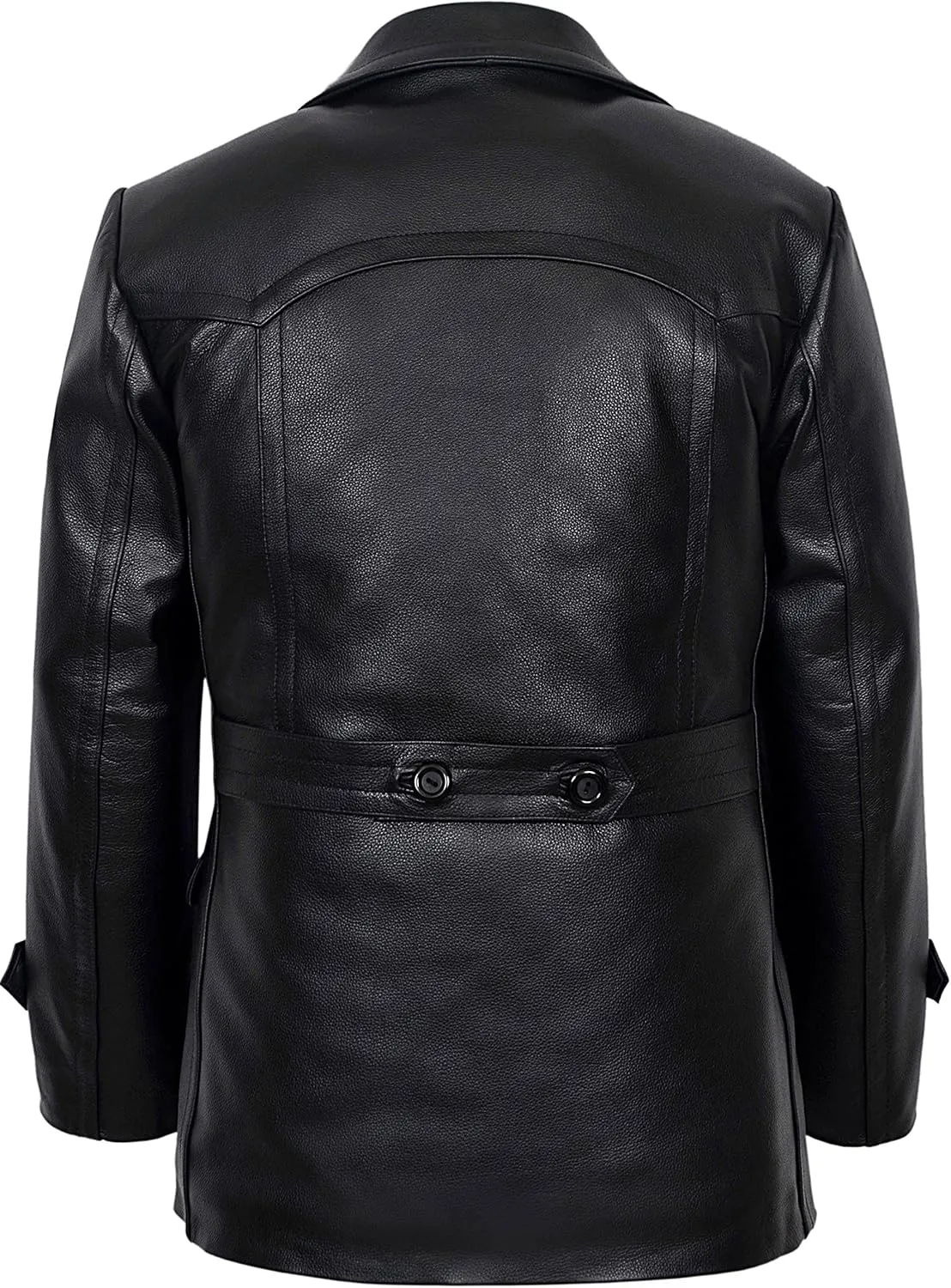 German Pea Coat Men Classic Reefer Military Style Cowhide Leather Jacket DR-Who