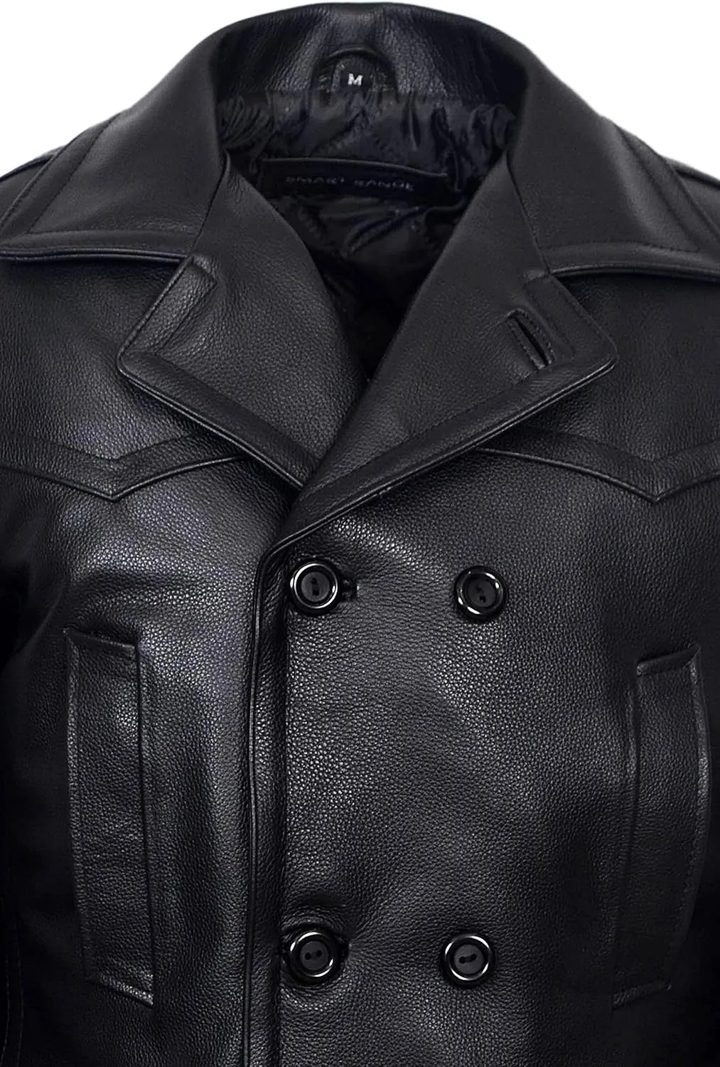 German Pea Coat Men Classic Reefer Military Style Cowhide Leather Jacket DR-Who