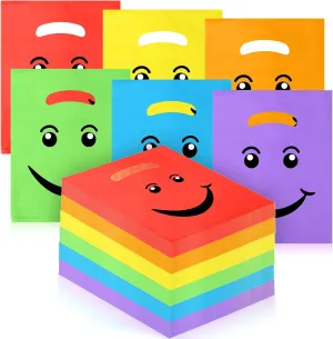 Geyee 300 Pieces Smile Face Gift Bags 6" x 8" Plastic Party Favors Goodie Treat Bags Bulk with Handle for Kids Birthday Party Classroom School Supplies(Multicolor)