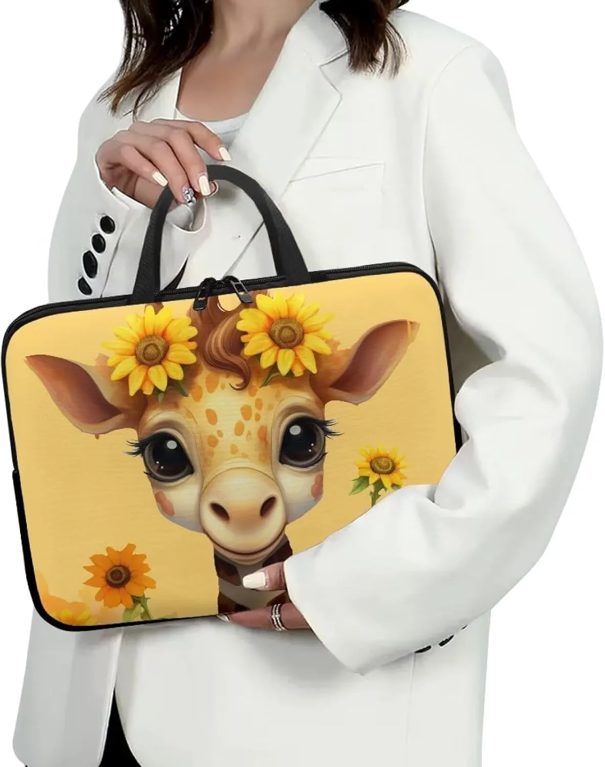 Giraffe 15 Inch Laptop Sleeve, Laptop Cover Computer Bag Tablet Carrying Case with Handle, Fashion Zipper Tote Bags Notebook Sleeves Handbag Messenger Briefcase Gifts for Women