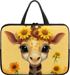 Giraffe 15 Inch Laptop Sleeve, Laptop Cover Computer Bag Tablet Carrying Case with Handle, Fashion Zipper Tote Bags Notebook Sleeves Handbag Messenger Briefcase Gifts for Women