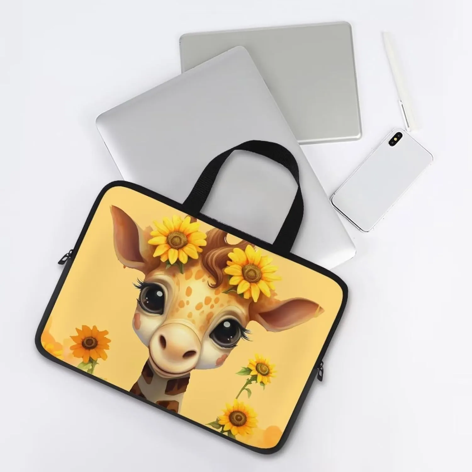 Giraffe 15 Inch Laptop Sleeve, Laptop Cover Computer Bag Tablet Carrying Case with Handle, Fashion Zipper Tote Bags Notebook Sleeves Handbag Messenger Briefcase Gifts for Women
