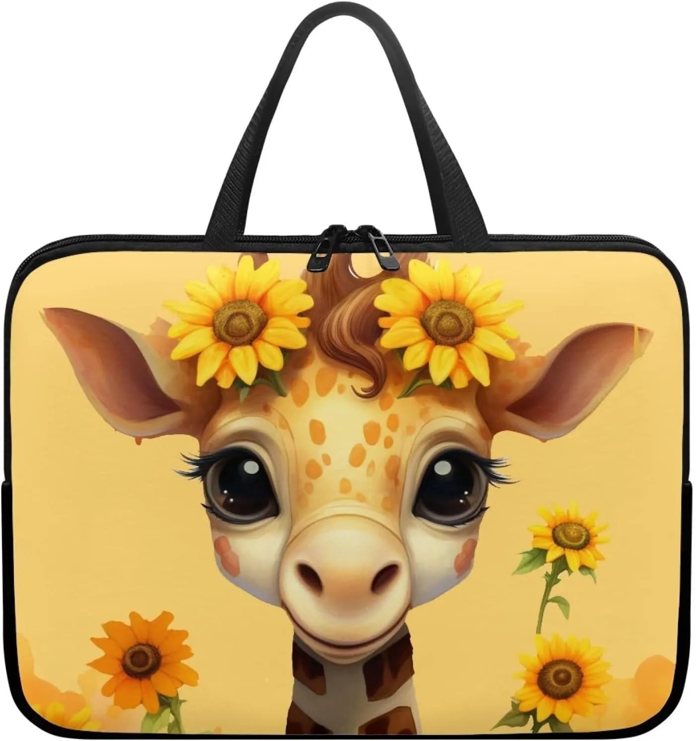 Giraffe 15 Inch Laptop Sleeve, Laptop Cover Computer Bag Tablet Carrying Case with Handle, Fashion Zipper Tote Bags Notebook Sleeves Handbag Messenger Briefcase Gifts for Women