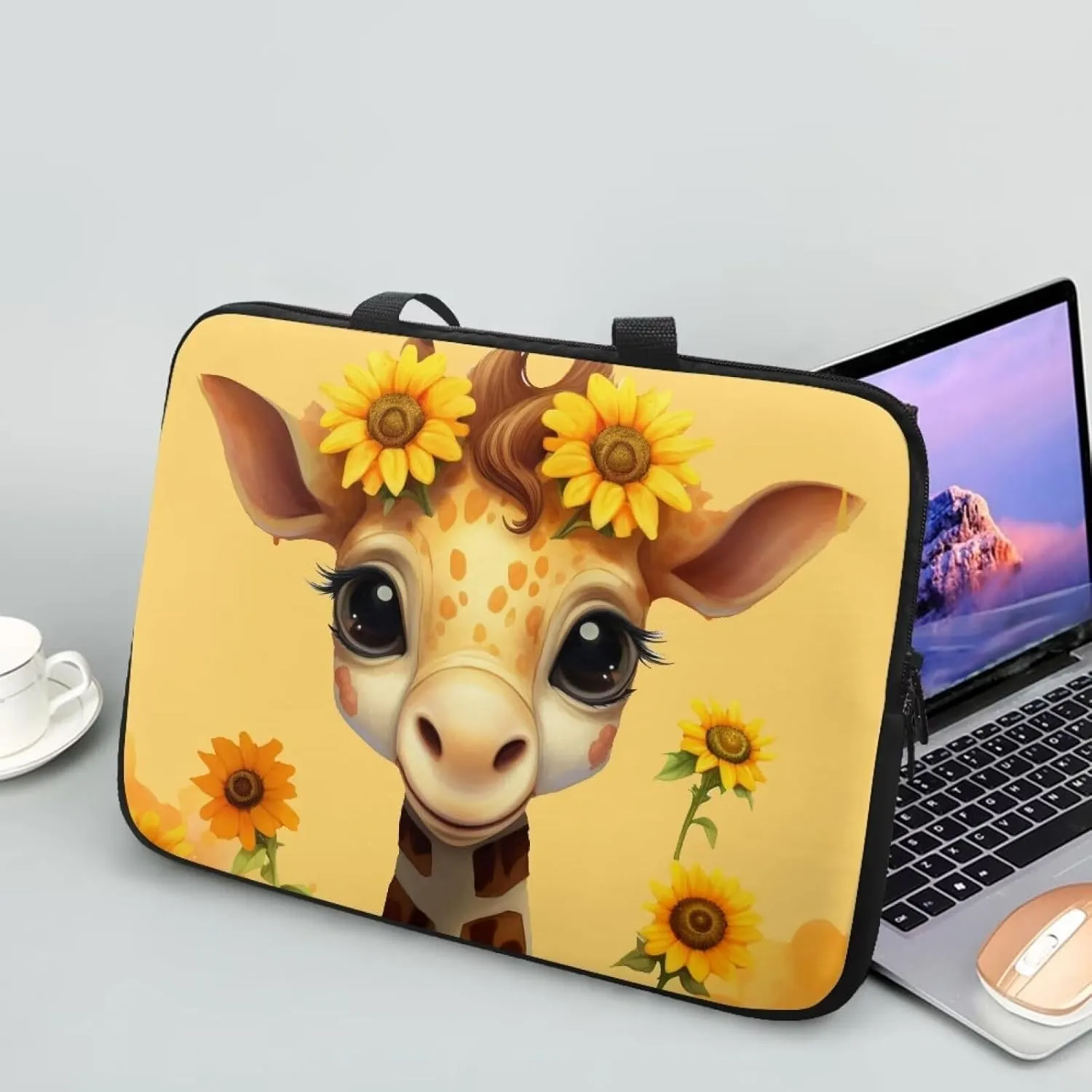 Giraffe 15 Inch Laptop Sleeve, Laptop Cover Computer Bag Tablet Carrying Case with Handle, Fashion Zipper Tote Bags Notebook Sleeves Handbag Messenger Briefcase Gifts for Women