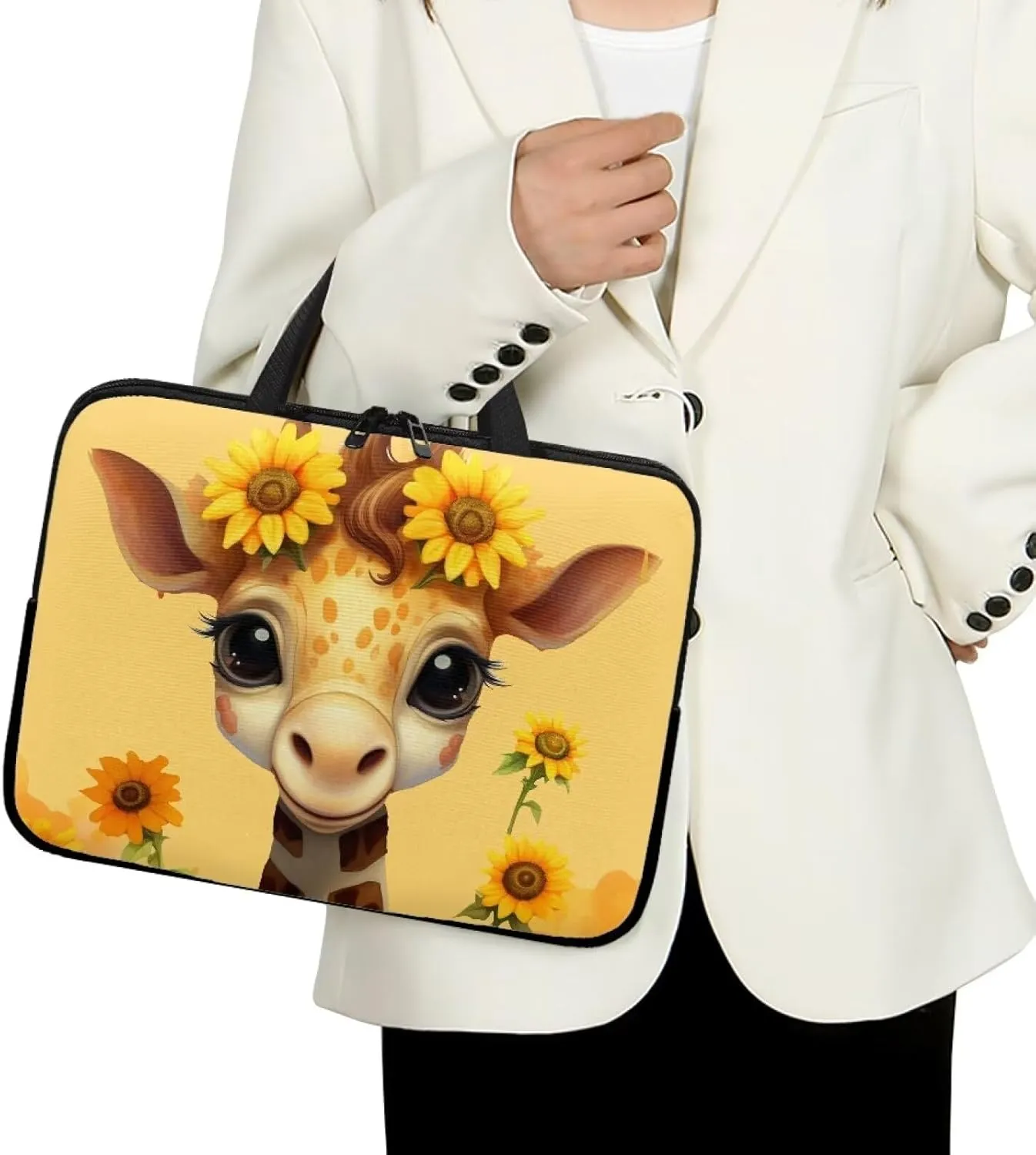Giraffe 15 Inch Laptop Sleeve, Laptop Cover Computer Bag Tablet Carrying Case with Handle, Fashion Zipper Tote Bags Notebook Sleeves Handbag Messenger Briefcase Gifts for Women