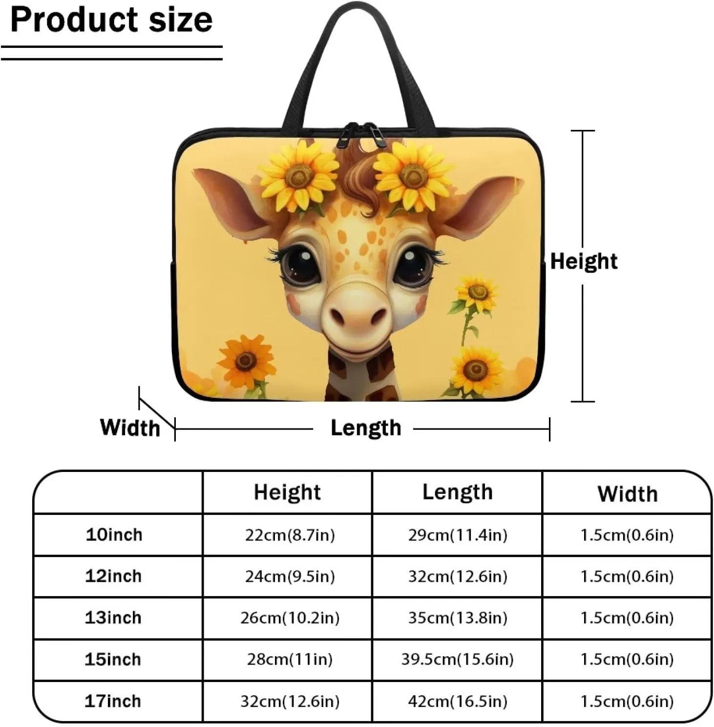 Giraffe 15 Inch Laptop Sleeve, Laptop Cover Computer Bag Tablet Carrying Case with Handle, Fashion Zipper Tote Bags Notebook Sleeves Handbag Messenger Briefcase Gifts for Women