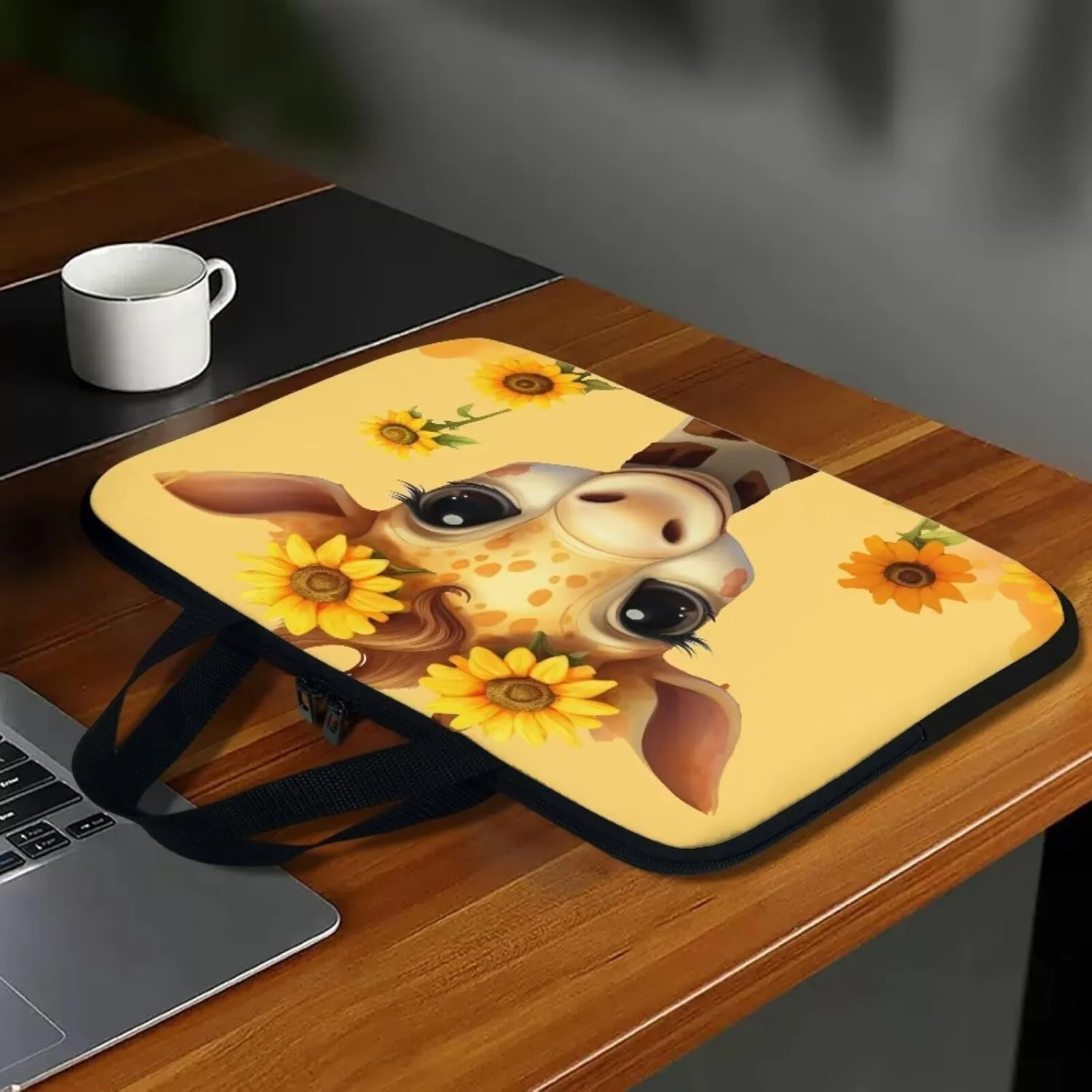 Giraffe 15 Inch Laptop Sleeve, Laptop Cover Computer Bag Tablet Carrying Case with Handle, Fashion Zipper Tote Bags Notebook Sleeves Handbag Messenger Briefcase Gifts for Women