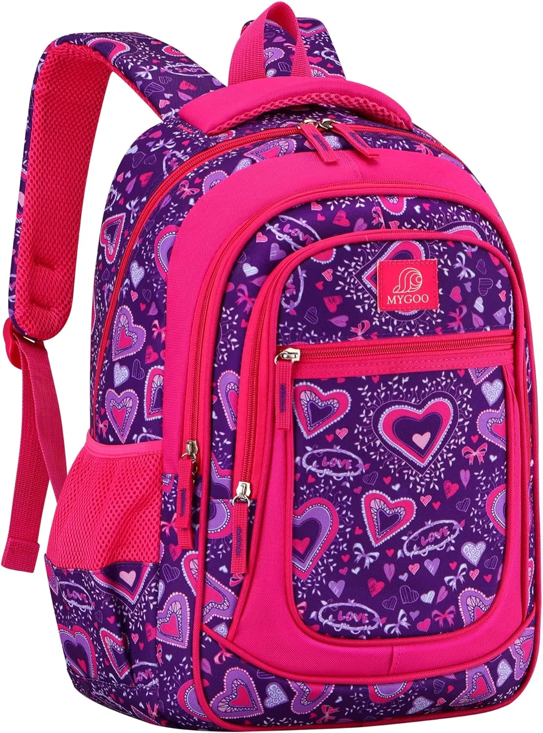 Girls Backpack - 17" Tall Primary School Bag, Vineyard Collection, 24L Capacity, Heart Purple