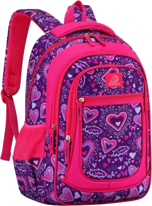 Girls Backpack - 17" Tall Primary School Bag, Vineyard Collection, 24L Capacity, Heart Purple