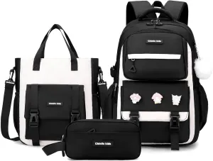 Girls Backpack,Kids Backpack for Teen Girls School Backpack Bookbag for Elementary Primary High School (3pcs Set Black), Large