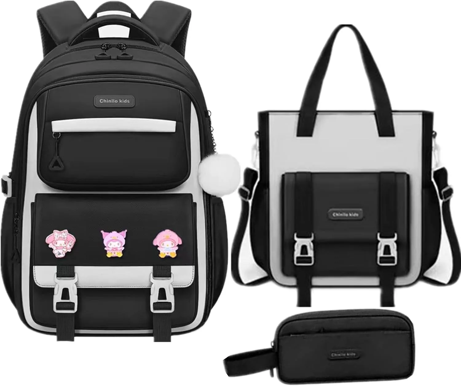 Girls Backpack,Kids Backpack for Teen Girls School Backpack Bookbag for Elementary Primary High School (3pcs Set Black), Large