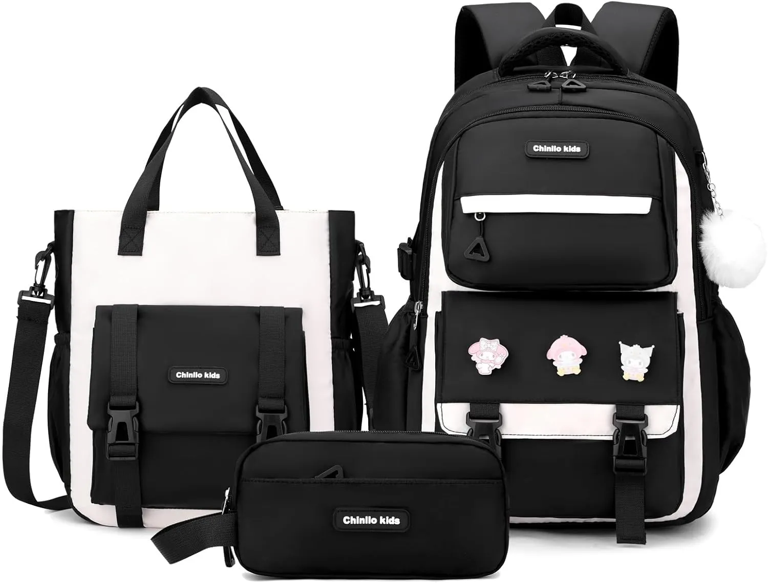 Girls Backpack,Kids Backpack for Teen Girls School Backpack Bookbag for Elementary Primary High School (3pcs Set Black), Large