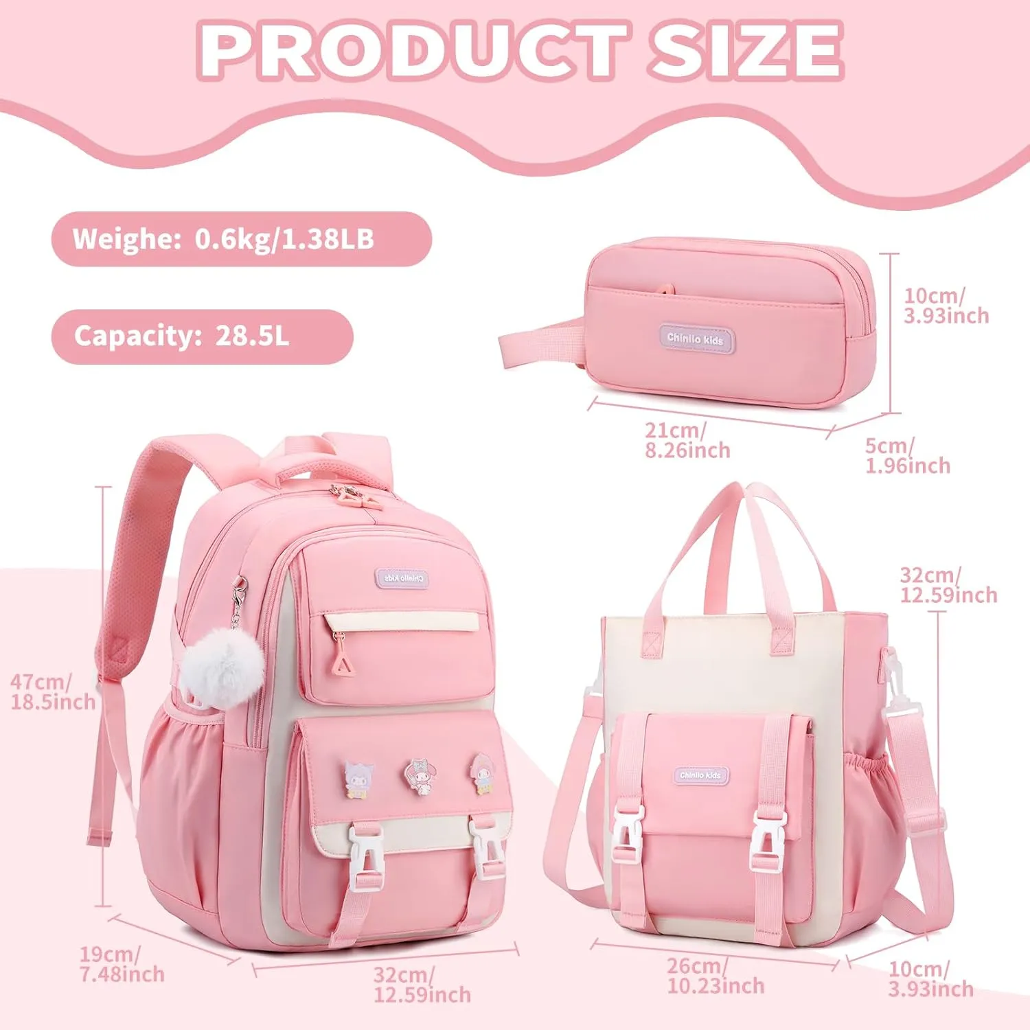 Girls Backpack,Kids Backpack for Teen Girls School Backpack Bookbag for Elementary Primary High School (3pcs Set Black), Large