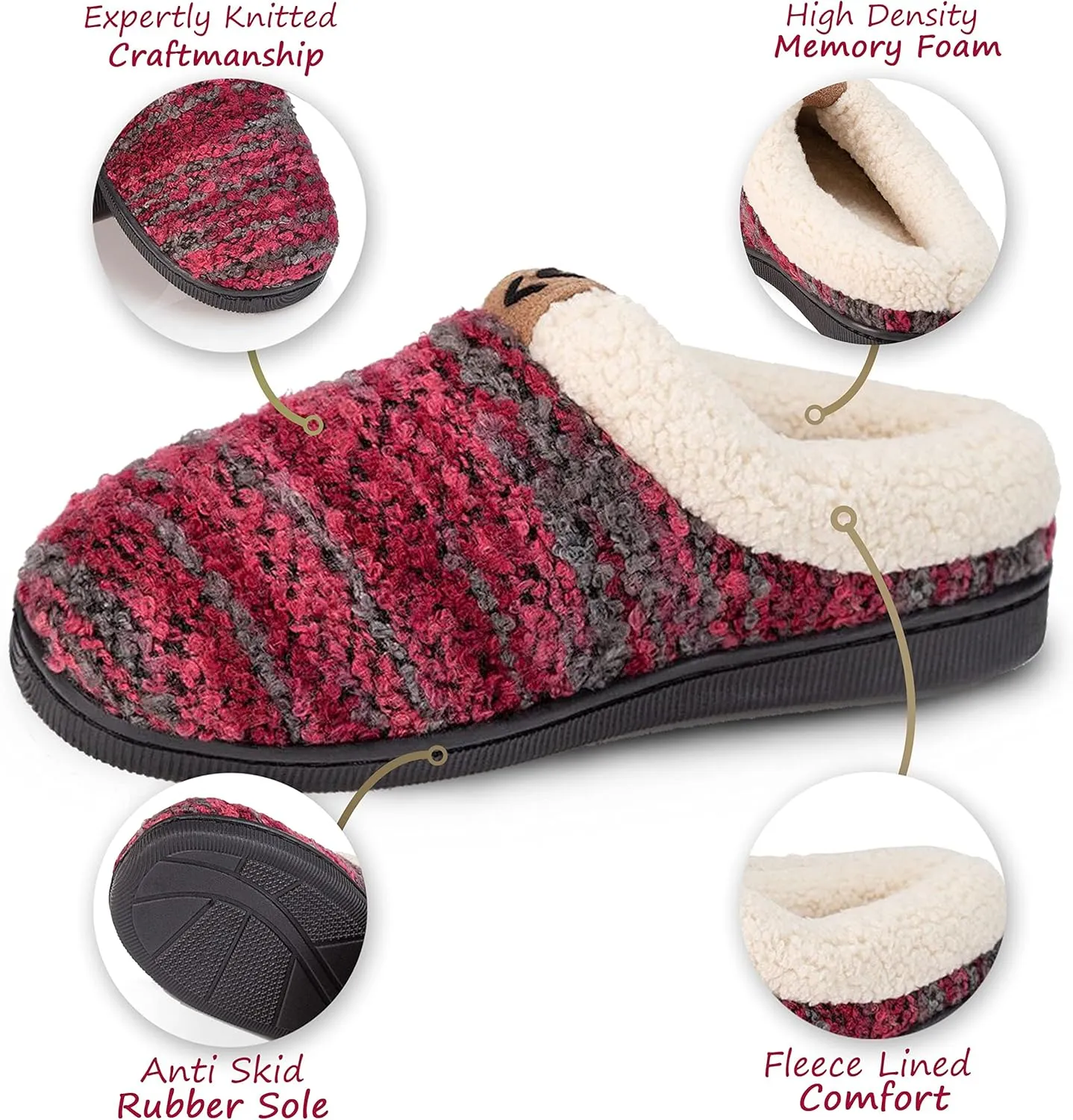 Girls Knitted Fleece Lined Clog Slippers