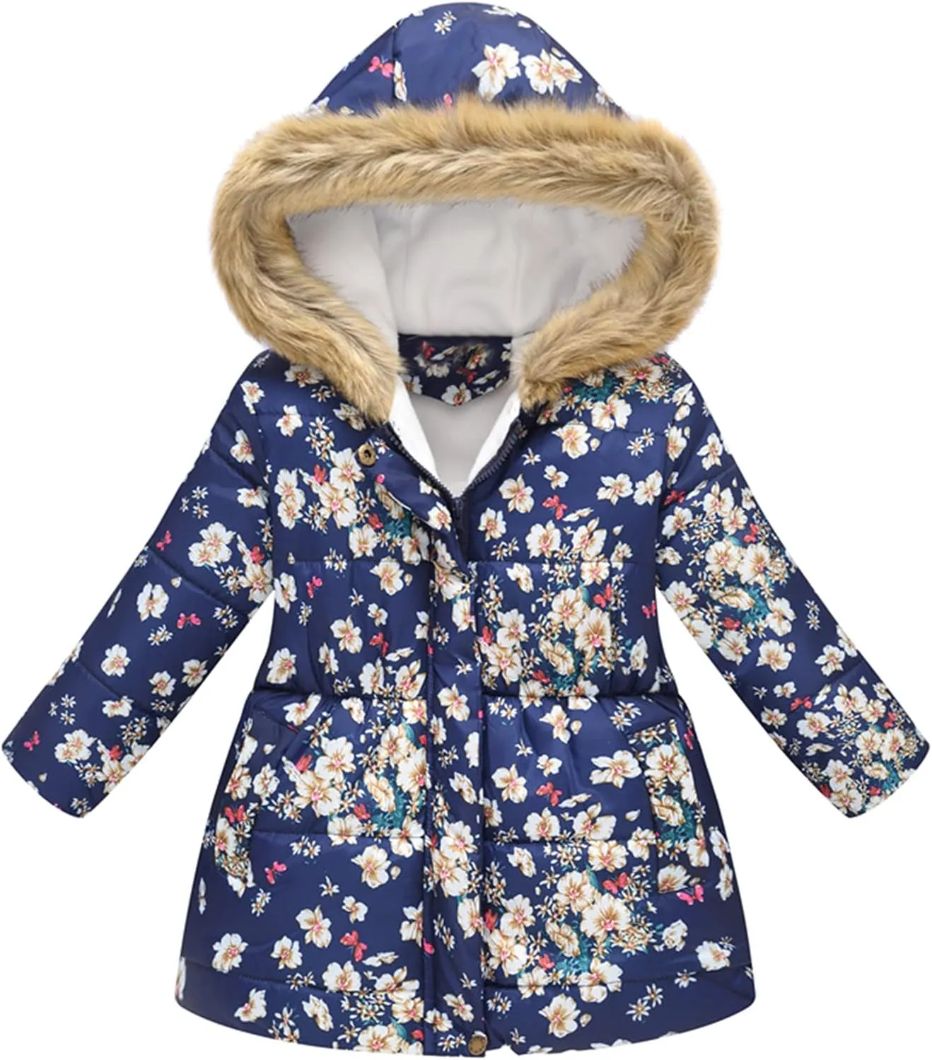 Girl's Long Parka Jacket Fleece Lined Heavyweight Hooded Puffer Jacket with Faux Fur Collar Kids Padded Down Coat