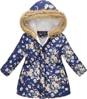 Girl's Long Parka Jacket Fleece Lined Heavyweight Hooded Puffer Jacket with Faux Fur Collar Kids Padded Down Coat